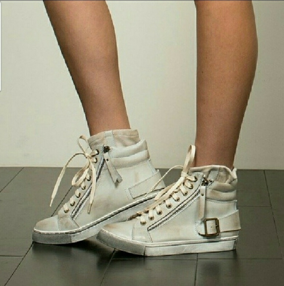 POL BEIGE LEATHER HI-TOP SNEAKERS - Picture 1 of 5