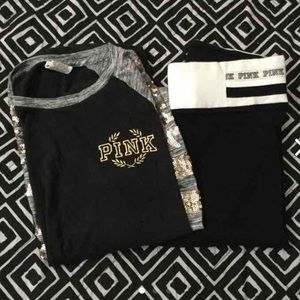 Pink baseball tee and yoga pants