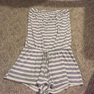 Grey and White striped romper