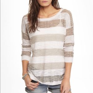 Express gray & white striped cut-out tunic sweater