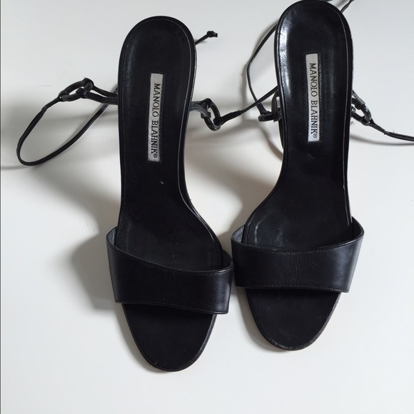 Manolo Blahnik Black Strappy low heels
