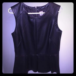 Black faux leather peplum top