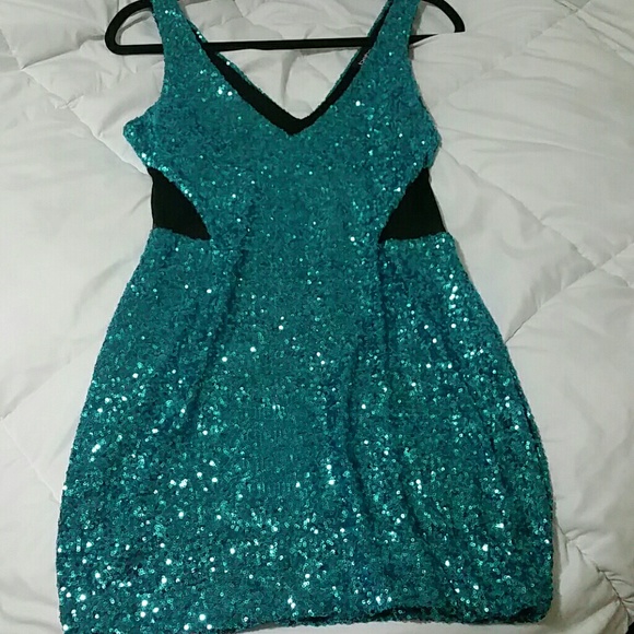 Sequin Turquoise Bebe Dress