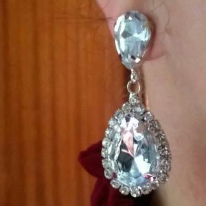 Clear crystal bling earring drop oval pear bride w