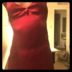 Satin red maxi dress that's very form fitting