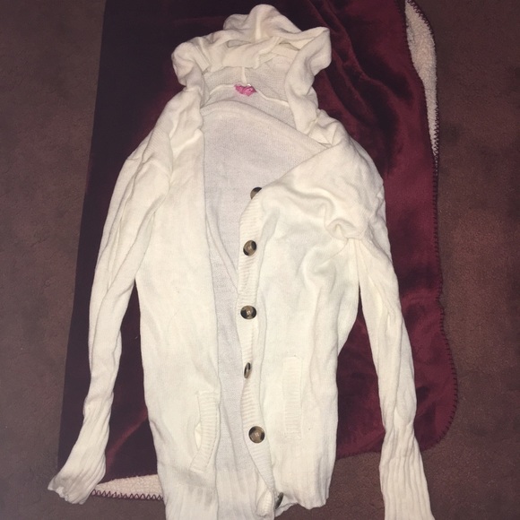 White hooded button up sweater