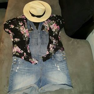 Torrid Overall Shorts  Light Wash with Destruction