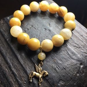 Yellow Jade Gemstone with unicorn charm New
