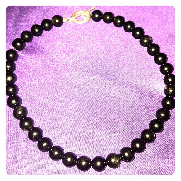 Handmade Onyx necklace with toggle clasp