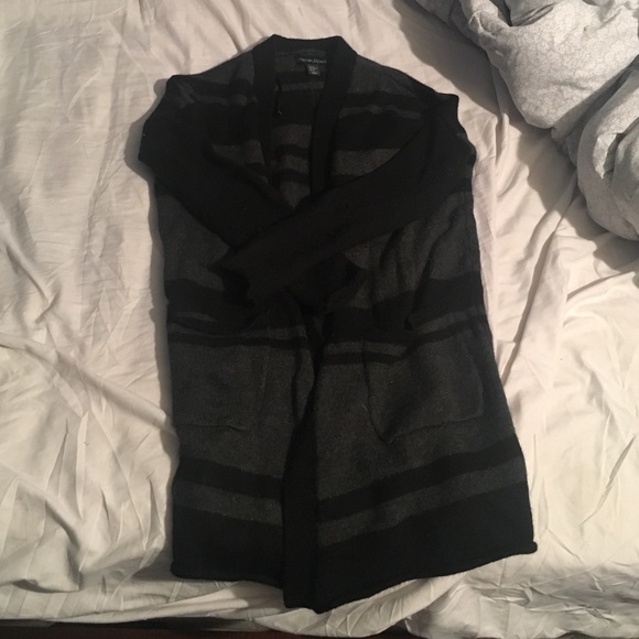 Cozy Black and Grey Striped Cardigan
