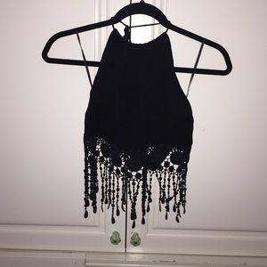 Black Fringe Crop Top