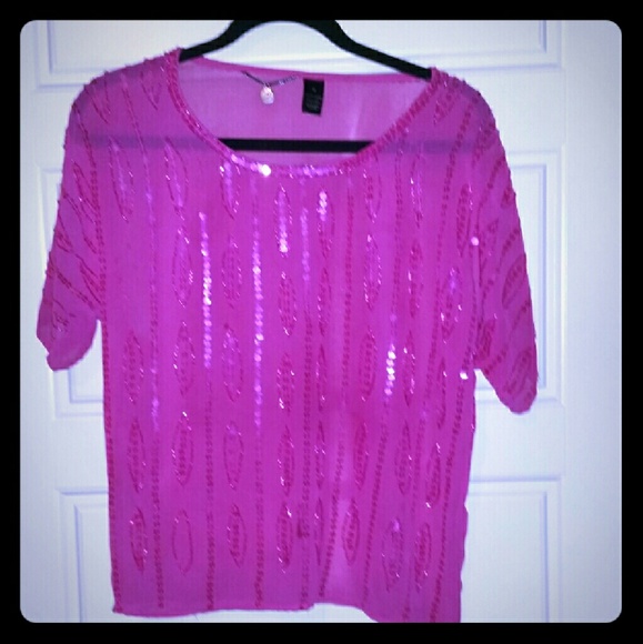 BEAUTIFUL Fuscia  sheer top w/ sequin detail!!