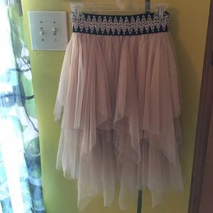 Taupe lined fairy tulle handkerchief hem skirt