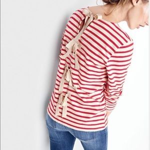 J.Crew Striped T-shirt w/ bow-embellished back
