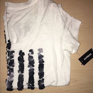 American flag in sequins white t-shirt