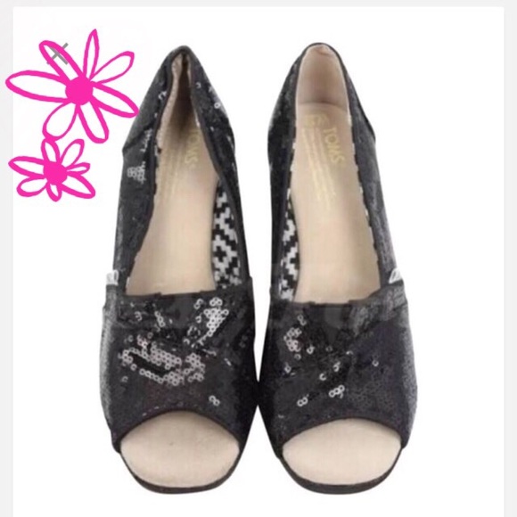 Toms black sequin wedges size 9.5