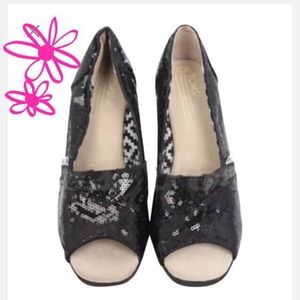 Toms black sequin wedges size 9.5