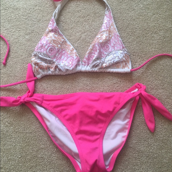 Victoria's Secret sequined bikini top with bottoms - Picture 1 of 4