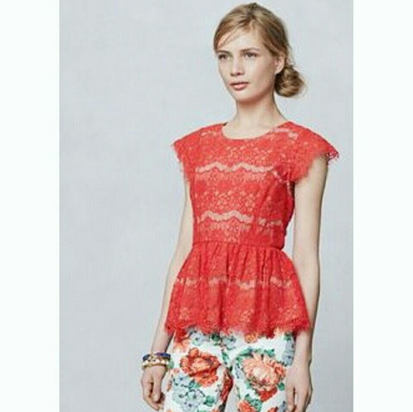 Maeve Bright Coral Peplum Blouse