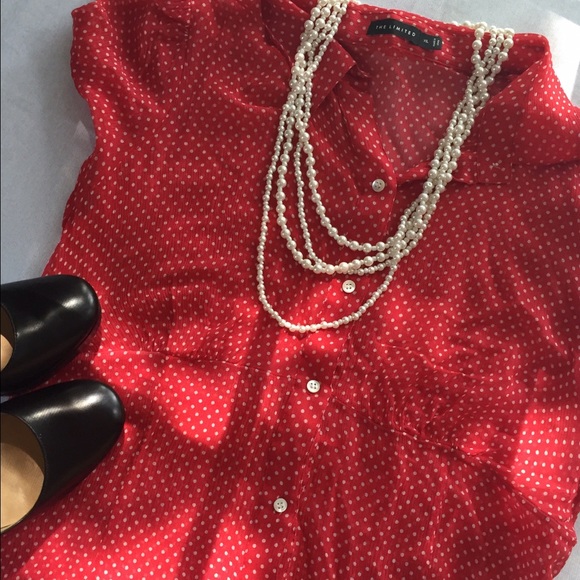 DONATED | Sheer red and white dotted blouse