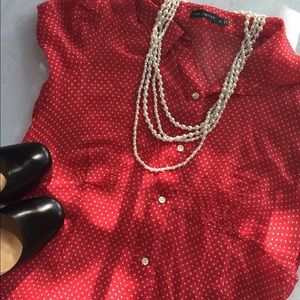 DONATED | Sheer red and white dotted blouse