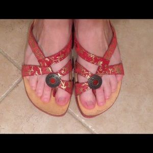 Rare gold and red leather Think sandals
