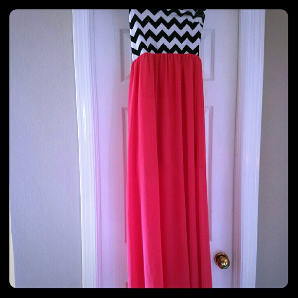 strapless chevron maxi dress
