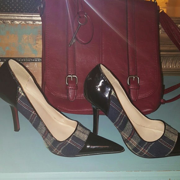 Navy plaid and patent heels