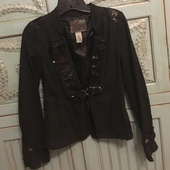 Black denim & sequin BKE biker style jacket