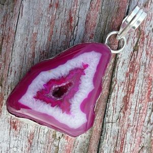 Solar Druzy Geoslice Pendant in Sterling Silver