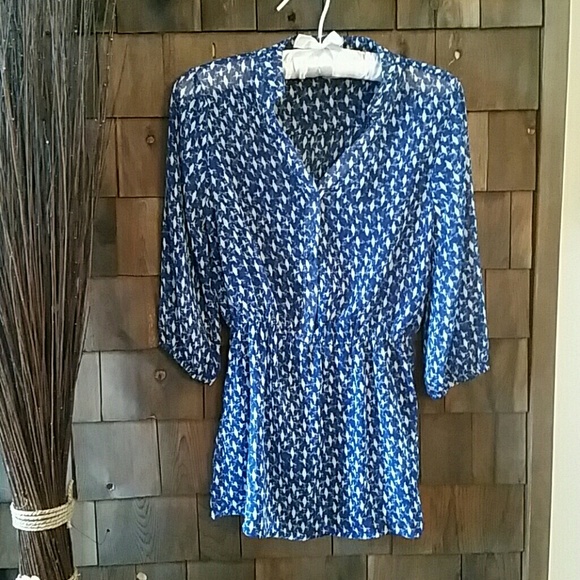 Navy 3/4 length (small white birds)