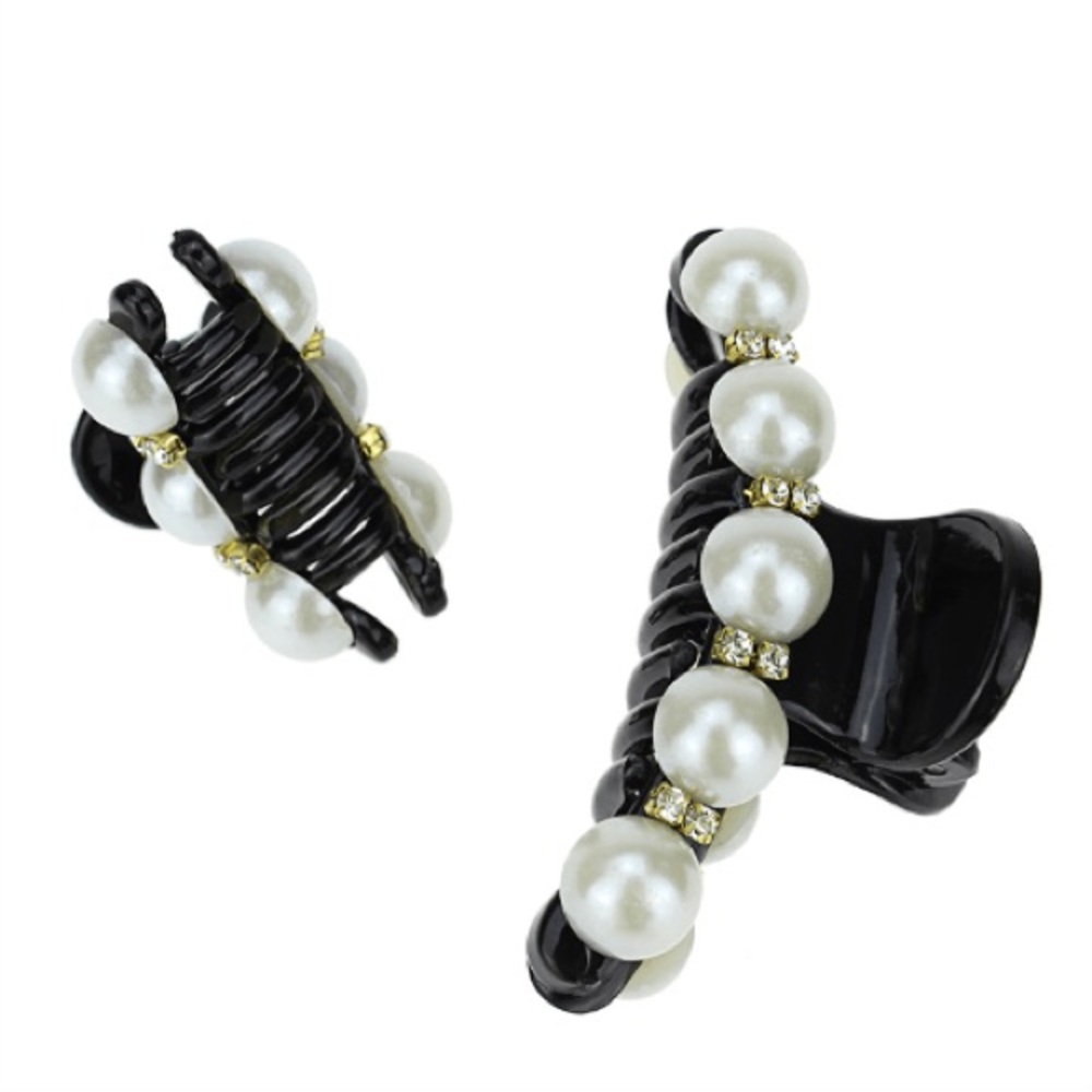 2 Pcs ( 1L + 1S ) Women's Pearl Hair Claw