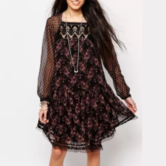 FREE PEOPLE NWT $148 BLACK BOHO CROCHET LACE DRESS - Picture 2 of 2
