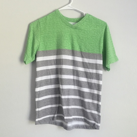BOYS green and grey striped shirt - Picture 1 of 1