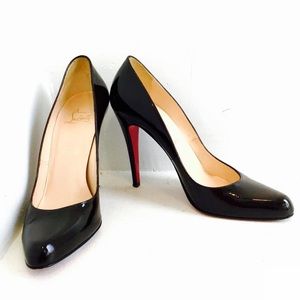 Chocolate Louboutin patent pump