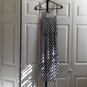 Black and white striped dress.