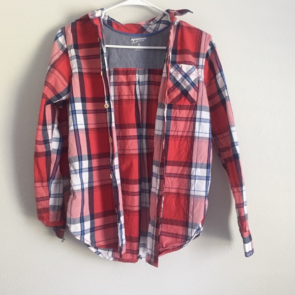 BOYS coral plaid button-up
