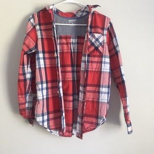 BOYS coral plaid button-up