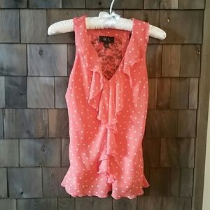 Coral polka dot tank with lace back