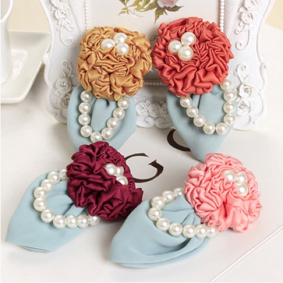 Ribbon Flower Faux Pearl Hair Barrette