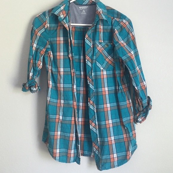 BOYS blue and orange plaid button-down