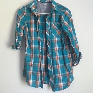 BOYS blue and orange plaid button-down