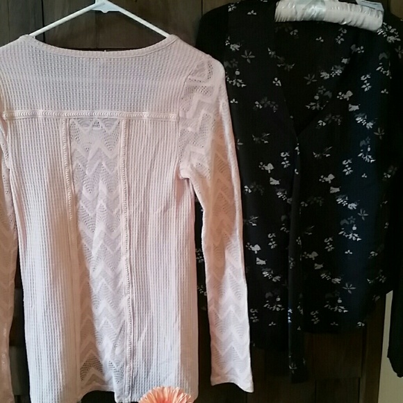 Peach knit and black floral blouse duo