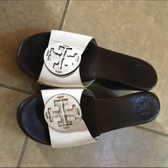 Tory Burch Patent Leather White Wedges