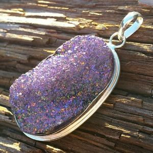 Purple Titanium Druzy set in Sterling Silver
