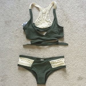 L*Space Crochet Green Bikini NWT
