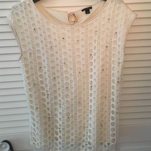 Ann Taylor white crochet studded top