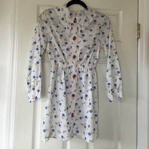 Vintage Long Sleeve Dress w/ Blue Flowers