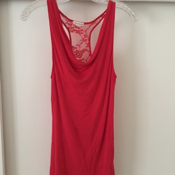 Red lace cowl neck draped top!