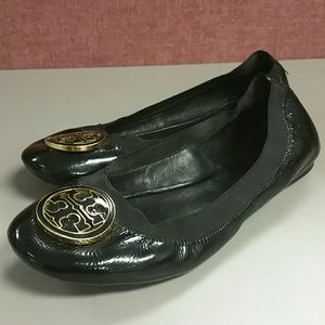 Tory Burch Black Patent Leather Ballerina Flats